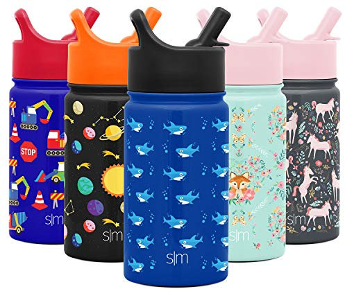 Simple Modern Bottiglia d'Acqua per Bambini con Cannuccia, Vaso Termico in Acciaio Inossidabile Isolato Riutilizzabile per Ragazzi e Ragazze, Summit Collezione, 415ml, Shark Bite