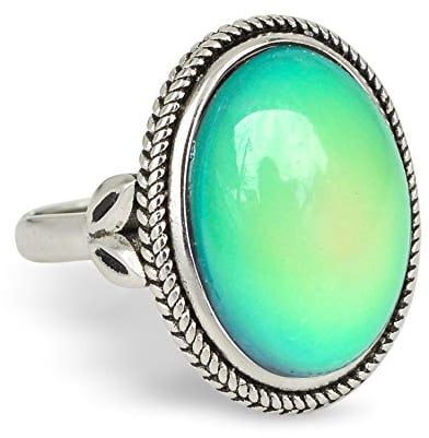FUN JEWELS - Stimmungsring mit ovalem Stein - Farbwechsel je nach Stimmung - Antik-Silberfarben - Messing - Vintage-Stil