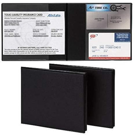 Samsill 2 Pack Registration and Insurance Card Holder, 5.25 x 4.75 Black Glove Box Organizer, Perfect for Multiple Vehicles