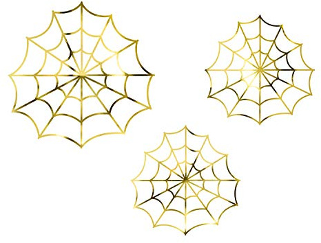 3 Gold Spider Webs Paper Decorations One Size
