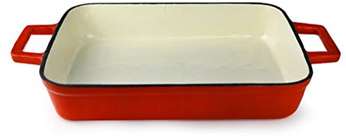 Cast Iron Rectangular Baking Dish for Roasting, Lasagne and Casserole Dishes - L29 x W21 x H5cm,Orange