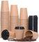 10oz Brown Coffee Cup [100 Pieces Paper Cups + Free 100 Lids] Bio Paper Unbleached Coffee Cups , Single Wall Kraft Brown Eco Cups - Beverages Party Wedding Birthday Supplies 4oz 6oz 8oz 10oz 12oz