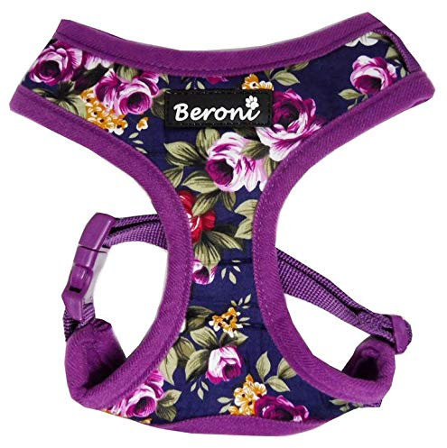 Hundegeschirr Brustgeschirr Blumen Rose Flower buntes Muster weich gepolstert VERSTELLBAR für kleine Hunde (L (Hals: 37-42cm, Brust: 47-63cm))