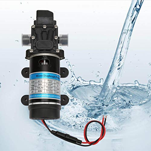 Jacksking Bomba de Agua Dulce, 12V/24V 120W Bomba de Agua eléctrica Bomba de diafragma de 10L/m Bomba rociadora autocebante para Lavadora de Alta presión(24V / 5A)