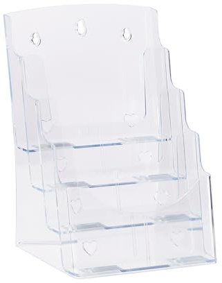 Relaxdays Prospekthalter A4 / DIN Lang, 4 Etagen, Acryl, Flyer Aufsteller Tisch & Wand, HBT: 35x24,5x24cm, transparent