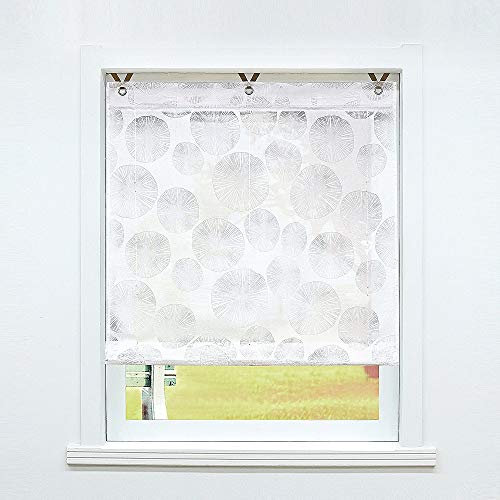SCHOAL Raffrollo ohne Bohren Raffgardinen Ausbrenner Gardinen Transparent Ösenrollo Weiß Vorhänge mit Ösen 1 Stück BxH 45x130 cm Muster #1