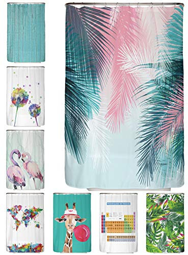 arteneur® - Palmenblätter - Anti-Schimmel Duschvorhang 120x180 - Recycelt mit Öko-Tex Standard 100 - Beschwerter Saum, Blickdicht, Wasserdicht, Waschbar, 8 Ringe & E-Book