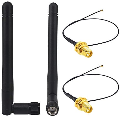 BOOBRIE Antenna WiFi 3dBi 2.4GHz 5.8GHz RP SMA Maschio Antenna+ 2 x 25 cm Cavo WiFi IPX IPEX MHF4 M.2 NGFF U.FL a RP SMA Femmina per Router di Rete Wireless