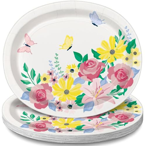 Unique 39778 Oval Paper Plates-Pastel Floral Spring Party-Pack of 8