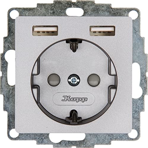 Kopp HK07 - Unterputz-Schutzkontakt-Steckdose mit 2 USB-Ladebuchsen, Farbe: Stahl, 1er Pack, 296247006