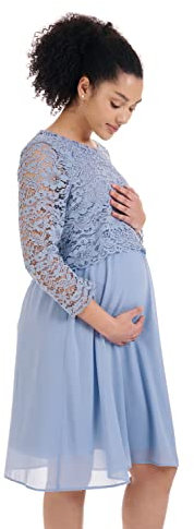 Herzmutter Robe de Grossesse élégante - Mousseline-Dentelle Robe de Maternité - pour Les Occasions festives-Célébrer-Marriage - pour Femme - 6400 (L, Bleu Clair)