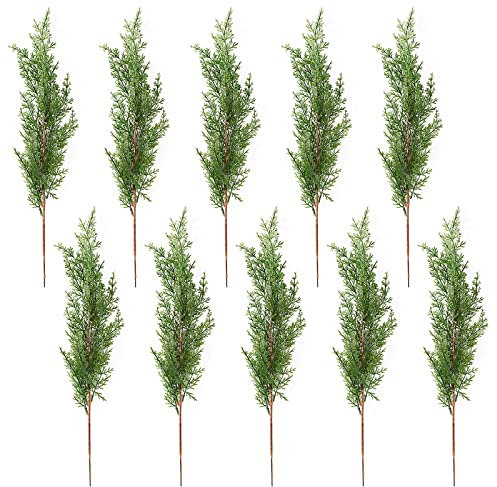 BELUAPI Künstliche Zedernzweige, 41,9 cm, grüne Zedernspieße, künstliche Zedernzweigstiele, künstliche Sträucher für DIY-Girlande, Kranz, Weihnachten, Zuhause, Garten, Dekoration, 10 Stück