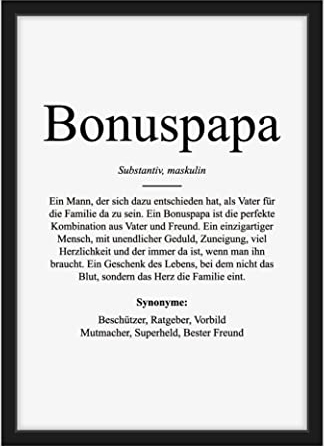 Bonuspapa Definition Worterklärung Stiefvater Stiefpapa Geschenk Geburtstag Geschenkidee zum Vatertag , Küche , Bonus Papa Poster Bild mit Holz Rahmen A4