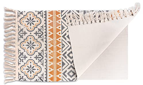BULANGDE Alfombra Flecos Boho Decorativa, Alfombra Algodon Geometrica Lavable Alfombras Antideslizantes, Alfombra Salon Trenzada para Sala de Estar Dormitorio Habitación Infantil 60 * 90cm (Naranja)