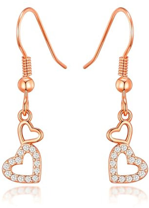 Philip Jones Rose Gold Plated Double Heart Drop Earrings Created with Zircondia® Crystals