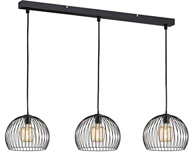 Fischer & Honsel | Pendelleuchte Wire | Sandschwarz Matt | Anschlußkabel Schwarz| Drahtschirm| 130x30x150cm| 3x E27 max. 40 Watt| 60640