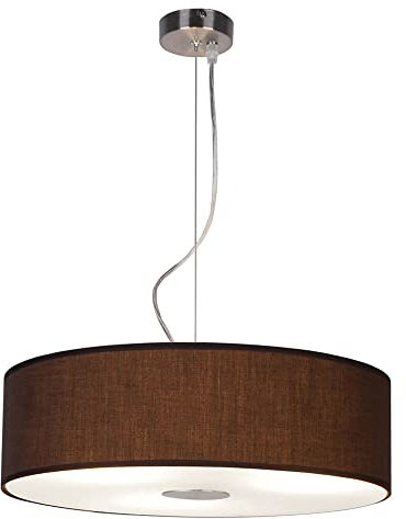 etc-shop Hängeleuchte Wohnzimmerlampe hängend rund 1 flammig Pendelleuchte Stoffschirm Modern, Stahl gebürstet, Glas satiniert, 1x E27, DxH 45x175 cm