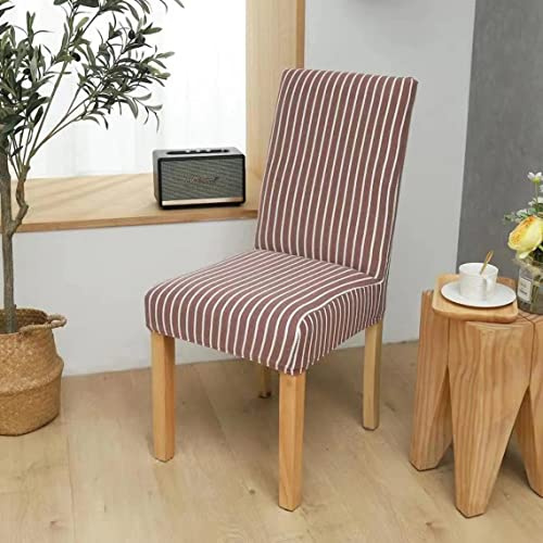 Stripe Dining Chair Covers Washable Stretch Chair Slipcover Removable Chair Protector (Brown)