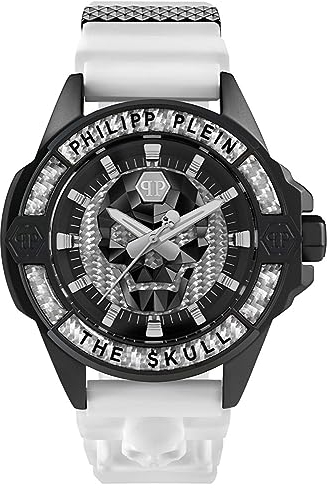 Philipp Plein The $Kull Herren Armbanduhr Analog Quarz Kohlefaser, Schwarz/Weiß - Pwaaa1822, Riemen