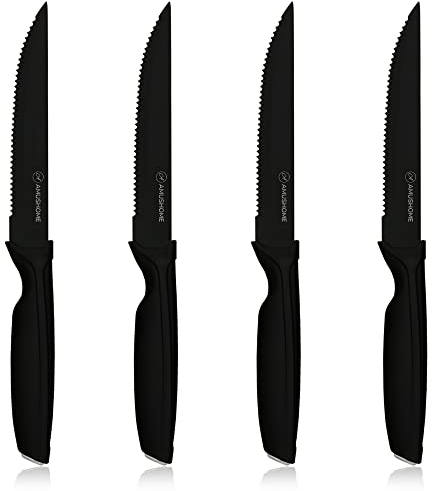 AMUSHOME Steak Knives Set of 4 I Stainless Steel Steak Knife with Sharp Serrated Edge & Ergonomic Non-Slip Handle, Rust-Proof & Scratch-Resistant