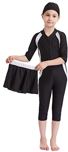 Mädchen Bescheidene Muslimische Bademode Burkini UPF 50+ Einteiler Badeanzug Rock Badekappe 3tlg Islamischer Hijab Kinder Modest Islamische Schwimmanzug UV Schutz Anzug Surfanzug Marineblau 5-6 Jahre