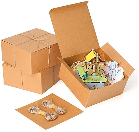 Dekun Brown Geschenkbox Kraftpapier (3-Stück) -8x8x4 inchs Karton mit Deckel Einfach zu Montieren Verwendet für Geschenkverpackungen Partys und Hochzeiten Weihnachtsbacken Cupcake Verpackung