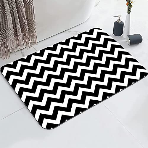 YISUMEI Badezimmerteppich 42x60 cm Badematte Rutschfester Waschbar Absorbierender Badvorleger Schnelltrocknend(Welliges Schwarz und Weiß)