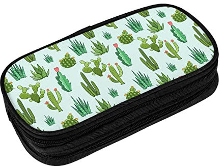 LOUJIN Kaktus Grün Muster Große Kapazität Federmäppchen Federtasche für Teen Mädchen Jungen, Marker Stifteetui Halter Schreibwaren Box für Schule S, farbe, 5.0cm*10.5cm*20.5cm, Federmäppchen