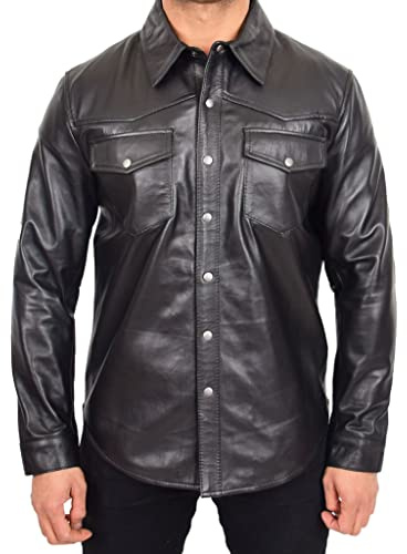 Divergent Retail DR548 Herren Klassisches Lederhemd im Trucker-Stil, Schwarz