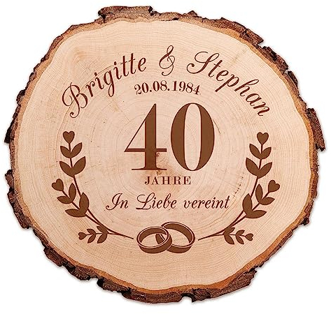 Baumscheibe mit Gravur, Deko Holzscheibe zur Rubinhochzeit, Personalisierte Holzplatte, Geschenk zum 40 Hochzeitstag, Rubinhochzeit Geschenke, Natur Holz Untersetzer, Hochzeitstag Geschenk, Holzbrett