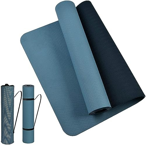 m Mu, Tpe Yogamatte, Weiche Dünne Doppelseitige Rutschfeste Trainingsmatte Mit Hoher Dichte, Wasserdicht, Größe 183X61X0,9Cm, Mit Tasche Und Tragegurt, Für Pilates, Sport, Workout, Fitness, Meditation