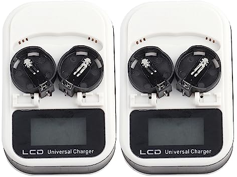 2pcs Chargeur de Batterie Rechargeable Chargeur de Piles Bouton au Lithium écran LCD Rechargeable pour LIR2016 LIR2025 LIR2032 Pile Bouton au Lithium 100‑240V (Prise UE)