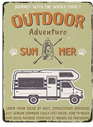 Panneau en métal avec inscription « Adventure on Caravan Bus Camping » - Décoration d'extérieur vintage - Pour garage, pub, bar, cuisine - 40,6 x 30,5 cm