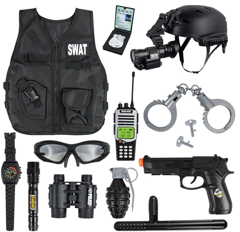 RedCrab Kids SWAT Police Costumes Set, Officer Pretend Deluxe Set Uniform Outfit Role-playing Toys, Chirldren Costume for Boys Costumes, SWAT Police Gear Dress Up for Kids