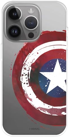 Case Compatible with iPhone 15 Pro Max, Official Marvel Captain America Shield to Protect Your Mobile Phone, Transparent Flexible Silicone Case with Official Marvel License