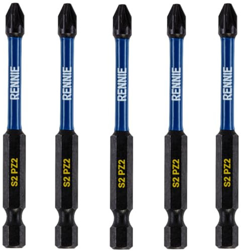 5 x Rennie Tools 75mm Long PZ2 Impact Screwdriver Driver Bits Set. Heavy Duty PoziDriv POZI No.2 Magnetic Screwdriver Bit Set. PZ2 Impact Driver Bits Pozidrive Screw Accessories. Black Oxide Coated