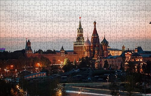 GUOHLOZ Puzzle | Puzzle Erwachsene Anspruchsvoll | 1000 Puzzle | Puzzel, Stadt, Moskau, Kreml, Kreml am Abend, 75x50cm