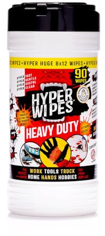HYPER WIPES - Feuchte Reinigungstücher - Power Reinigung für Werkstatt - KFZ - Werkzeug - Motorrad - Entfernt Härtefälle von Öl, Fett, Kleber, Farbe und Teer - XXL 19 x 30 cm (90) (1)