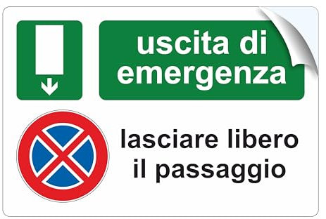 Pubblimania Uscita di Emergenza Divieto di Sosta in PVC Adesivo Resistente per Esterno e Interno (Cm 20x30) (Uscita Emergenza Divieto Sosta)