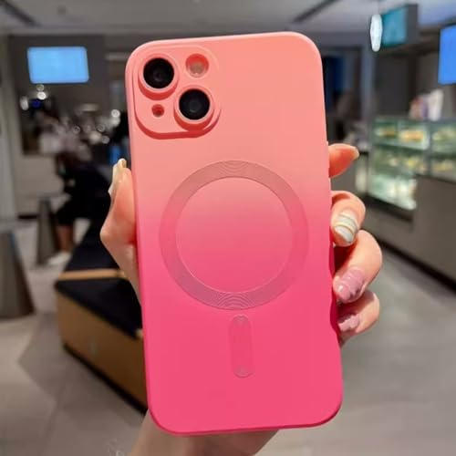 FIFTHAVE Handyhülle iPhone 15 Farbverlauf Hülle kompatibel mit MagSafe 6.1'',Bunt Silikon Schutzhülle Mattierte TPU Case Cover Ultradünn Bumper für iPhone 15 Rosa