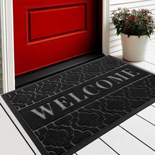 Yimobra Welcome Door Mat 120 x 81 cm, Heavy Duty Durable Front Door Mat for Home Entrance, Garage and Garden Outside Entryway Floor Mat, Non Slip, Fade Resistant, Easy Clean, Black