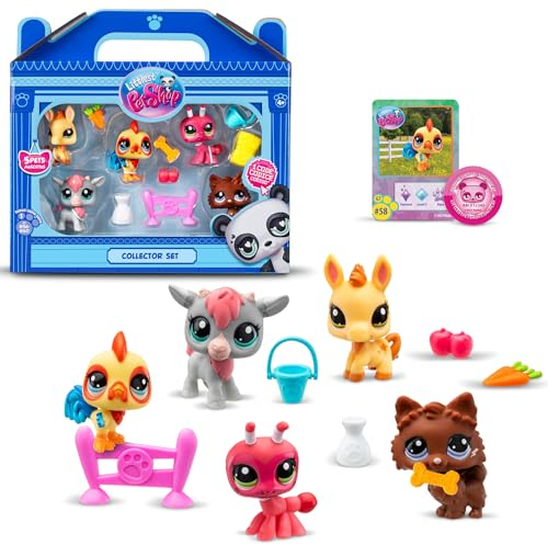 BANDAI - Littlest Pet Shop - Sammler-Set Bauernhofthema - 5 Tiere und Zubehör - Offizielle Lizenz - Set mit niedlichen Tierfiguren - Mini Tierfiguren - Spielzeug für Kinder ab 4 Jahren - BF00510
