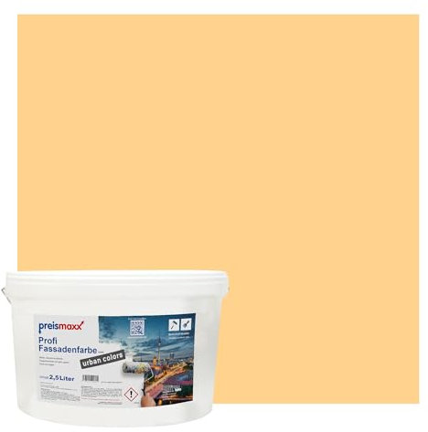Preismaxx Profi Fassadenfarbe urban colors, bunte Außenfarbe, gelb, honiggelb, honey 2,5L, matte, wasserabweisende Aussen-Dispersion, hohe Wasserdampfdurchlässigkeit