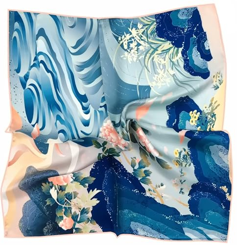 LADORENA Seidentuch Damen Natürliche Maulbeerseide SEIDE 100% Qualität Seidenschal Halstuch 65x65 cm Blau LDAM049