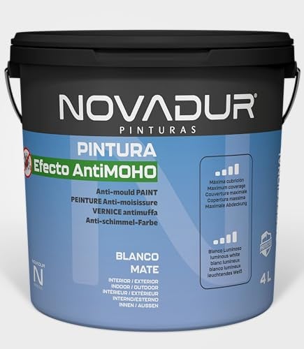 NOVADUR® Pittura bianca antimuffa per muri | STOP MOHOS E Funghi | Anti-umidità interna - esterno | Ottimo per Cucina e Bagno | 4 litri - 5 kg | Vernice acrilica setosa al tatto