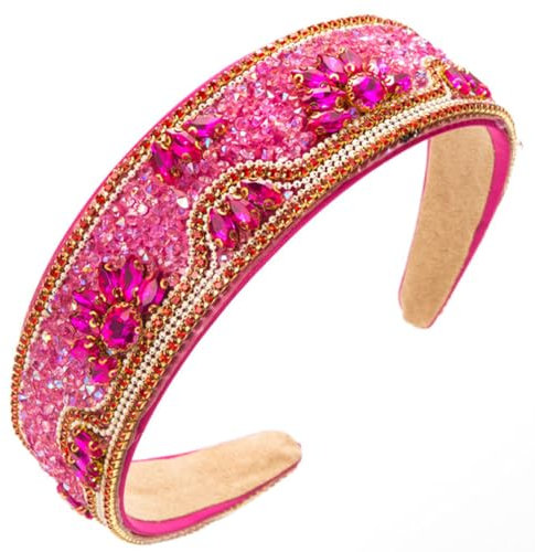 scicent Haarreifen Bling Stirnband Niedlich Mode Haarband Funkelnd 90er Jahre Disco Haarschmuck Kristall Diamant Strass Kopfbedeckung Geburtstag Party Geschenke für Frauen Braut (Rosenrot) - 25525
