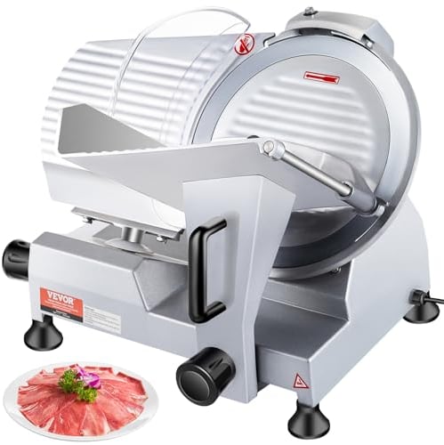 VEVOR Trancheuse Électrique Commerciale 320 W Trancheuse à Jambon Lame 300 mm 350-400 tr/min Trancheuse Charcuterie en Acier Inoxydable et Alu pour Couper en Tranches Viande Fromage Légumes Fruits