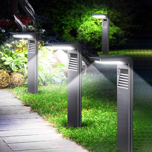 Boadw LED Solarleuchte für Außen mit 2 Helligkeitsmodi, Solar Beleuchtung Naturweiß für Weg IP64 Wasserdicht für Außen Hinterhof Garten Rasenbeleuchtung 4 Stück