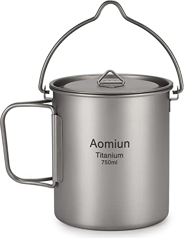 SIUKE Bote de Titanio de 750ml, Ultralight 750ml Titanium Pot Taza de Agua de Titanio portátil Taza con Tapa y Mango Plegable Camping al Aire Libre Cocinar Picnic