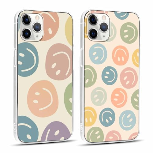 Foonary 2 Stück Transparent Hülle für Apple iPhone 11 Pro 5,8, Handyhülle mit Frauen Mädchen Aesthetic Smiley Muster Motiv Design Case, Silikon Schutzhülle Cover für iPhone 11 Pro, Smiley 01